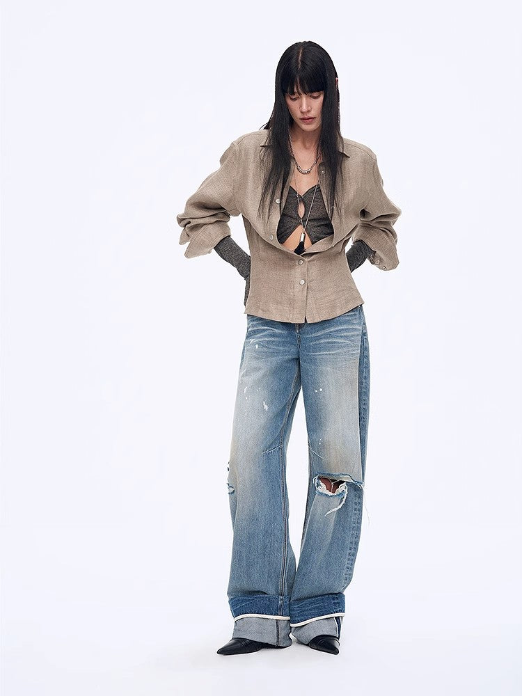 Refreshing Breathable Twill Linen Deconstructed Silhouette Old Money Style