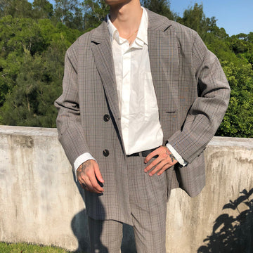 Cuibuju 20Ss Korean Style Plaid Small Suit Men'S Jacket Autumn Single-Breasted Loose Casual Suit Suit