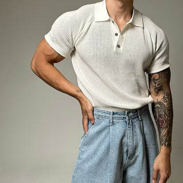 Summer Short-sleeved Sweater Men's Honeycomb Hollow