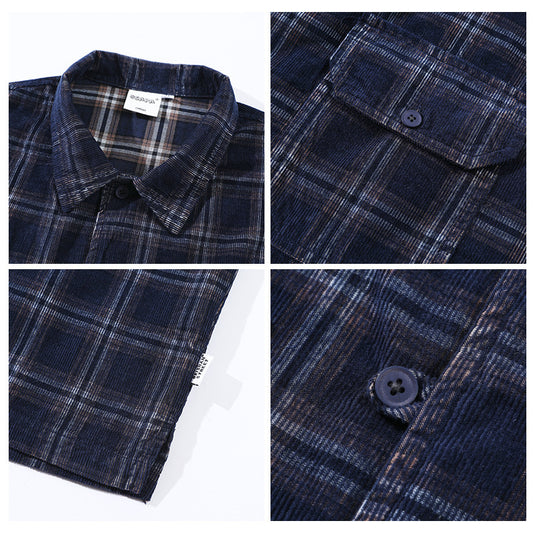 Summer Corduroy Plaid Casual Loose Men's And Women's Short Sleeve Shirt