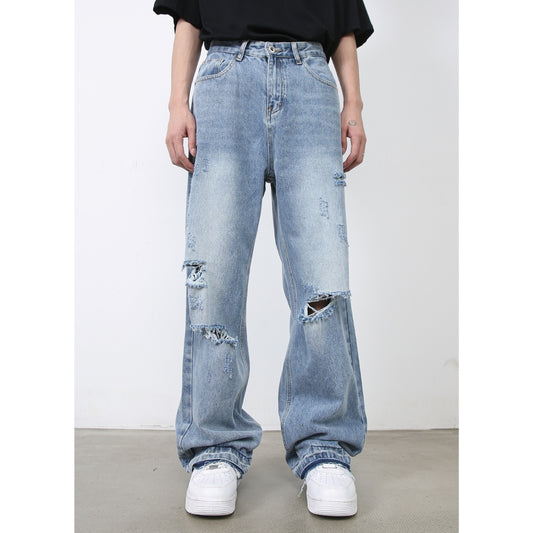 American Retro High Street Fashion Brand Ripped Jeans For Men