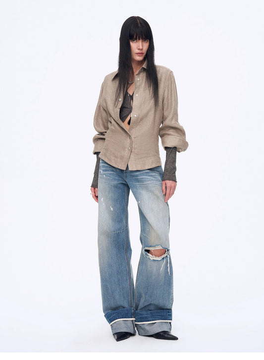 Refreshing Breathable Twill Linen Deconstructed Silhouette Old Money Style