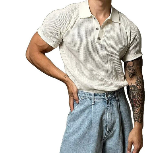 Summer Short-sleeved Sweater Men's Honeycomb Hollow
