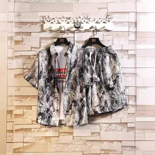 Casual Tie-dye Men's Loose Flower Shirt Suit