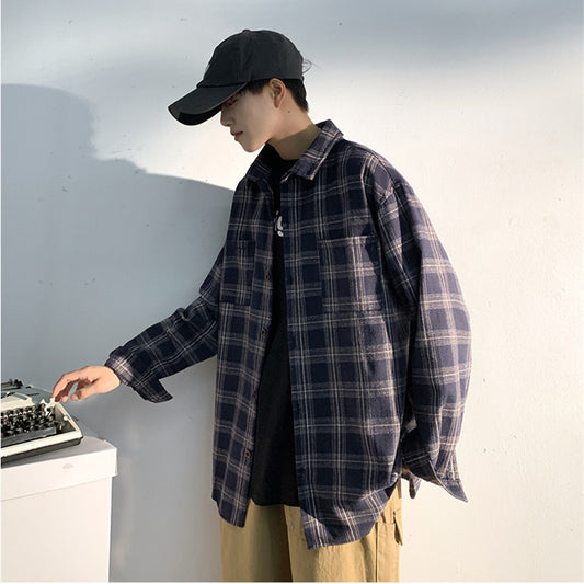 Brushed Striped Plaid Shirt Male High-end Sense Of Shameless Handsome