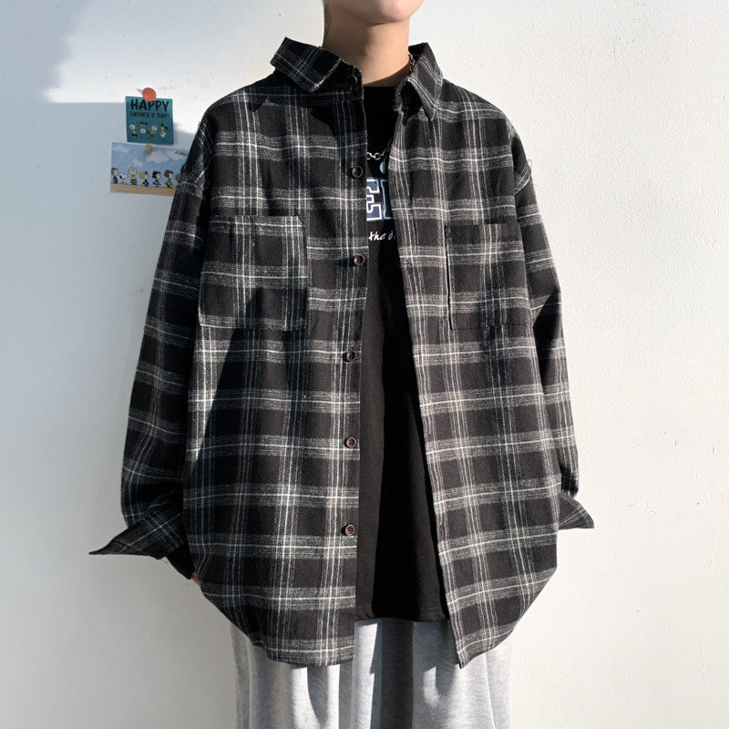 Brushed Striped Plaid Shirt Male High-end Sense Of Shameless Handsome