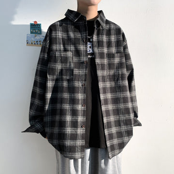 Brushed Striped Plaid Shirt Male High-end Sense Of Shameless Handsome